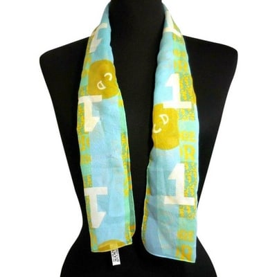 Dior John Galliano Blue Gold Green Trotter Print Logo Silk Sporty Scarf: For sale is a RARE, Christian Dior by John Galliano blue, yellow, white, and green trotter style logo design, 36" long x 6" wide, 100% silk scarf! This Italian made 100% silk scarf by Dior creates a p