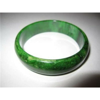 Art Deco Era Marbled Spinach Green Domed Style Bakelite Bangle (1 of 3)