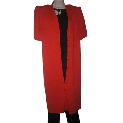 St John Orangish Red Santana Knit Button Down Vintage Long Dress (1 of 4)