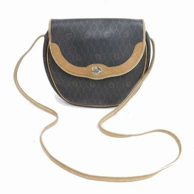 Dior Vintage Purse Camel Honeycomb Print On Grey Coated Canvas And Camel Leather Cross Body Bag: For sale is a vintage, Christian Dior camel honeycomb print on grey coated canvas and camel leather cross body / shoulder purse with gold hardware, a removable interior pouch, envelope flap top, magne