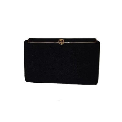 Gucci1960's AMAZING mod black silk hinged opening clutch style purse!: For sale is an authentic, rare, 1960's, AMAZING, Gucci, mod, black silk, hinged opening, clutch style purse with a sleek linear, gold, latch top clasp with an interlocking GG logo center accent! This