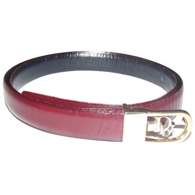 Dior Navy & Cherry Red Leather Belt w Two Tone Buckle: For sale is a Christian Dior reversible, navy and cherry red leather belt with an 'Oblique' style, two-tone, open 'Dior' engraved logo buckle with a hook that slides into a hole to secure it! This bel
