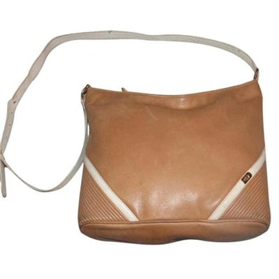 Gucci Vintage Camel Leather With Ivory Accents Satchel: For sale is a RARE, early Gucci in camel leather with ivory accents, satchel/bucket style cross body/shoulder bag with bold gold, top zip & adjustable strap! It is a rare early style and color tha