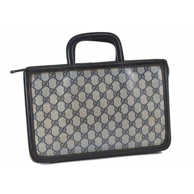 Gucci Supreme Portfolio Clutch Guccissima Print Cted Canvasleather Structured Two Way Satchelclutch: * For sale is a unique, Gucci, navy Guccissima print and navy leather two-way satchel/tote or clutch style purse with two hard, retractable leather handles, top zip closure, and a boxy, structured sha