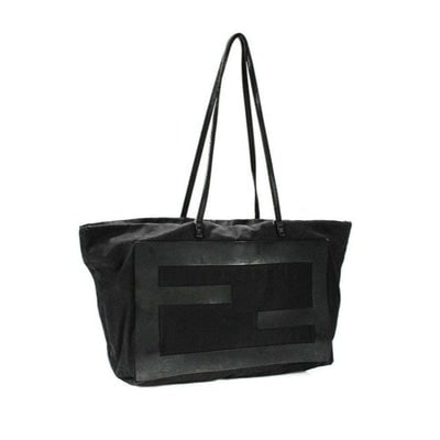 Fendi Style Purse Black W Xl Black Ff Logo Canvas And Leather Tote: For sale is an AMAZING, Fendi, black canvas, two handle, top zip, XL satchel or tote style, handheld or shoulder bag with an extra large, black leather, rectangular FF logo on both sides! This piece f