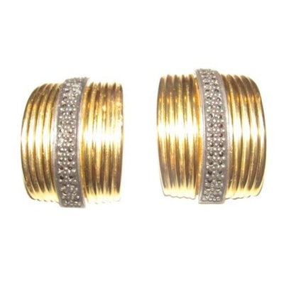 Judith Jack chunky brushed gold over sterling clip-on earrings w/ marcasites!: For sale is a pair of Judith Jack, marcasite crystals and brushed gold over sterling silver, AMAZING, chunky, substantial, clip on earrings with an Art Deco geometric design! This modern, Art Deco ins