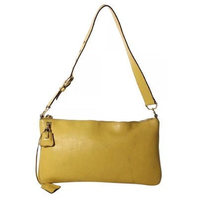 Vintage 90s Prada, yellow leather, hobo-style satchel with top zip, gold hardware, & padlock/keys (1 of 4)