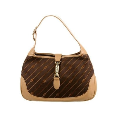 Gucci Diagonal Logo Print Canvas & Leather Jackie Hobo w Extender in Shades Of Brown: *For sale is a 1960's mod, Gucci, 1961 Jackie- O style, orange diagonal G logo print on brown canvas and camel leather, shoulder bag with gold piston closure & strap extender! It is a the classic 