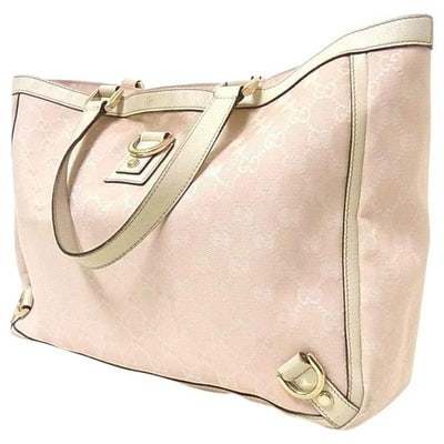 Gucci Abbey Vintage Pink Large G Logo Print Canvas And White Leather Tote: For sale is a Gucci, Abbey D-Ring style, pink canvas with large G logo & white leather, XL, two strap, tote bag with gold hardware! It is a classic, gorgeous bag from Gucci, perfect for any time o