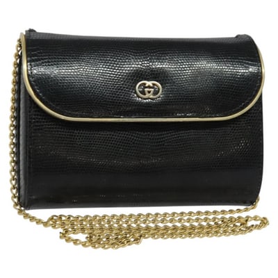 Gucci black snakeskin leather hinged top 2way style boxy purse w chain strap! (1 of 4)