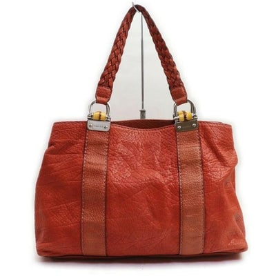 Gucci Orange Leather Bamboo Bar Satchel W Chrome Accents (1 of 4)