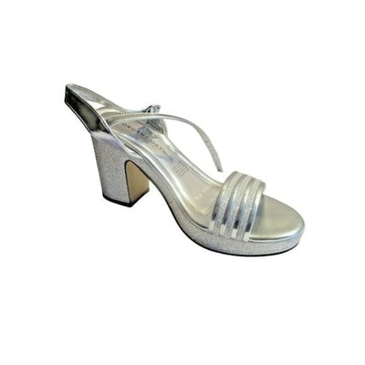 *Dorothy Gaynor Silver Strappy Block Heel Sandals With Glitter Finish: Stunning! Dorothy Gaynor Silver Strappy Block Heel Sandals w Glitter Finish - Size 6-1/2 to 7. Silver block heel, open toe sandals designed for elegance and comfort. Featuring a glittery finish and st