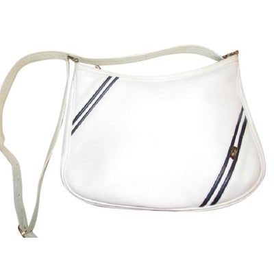 Gucci Gg Supreme Hobo With Dimensional Diagonal White Leathernavy Stripes Shoulder Bag: ONE OF A KIND!For sale is a vintage, Gucci, white leather with navy accent leather stripes shoulder bag! A quality classic from Gucci that will be the only white/nautical look purse you will need!The 