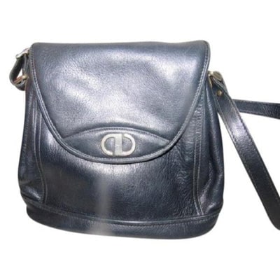 Vintage Christian Dior Navy Blue Leather Accordion Bottom Shoulder Bag (1 of 4)