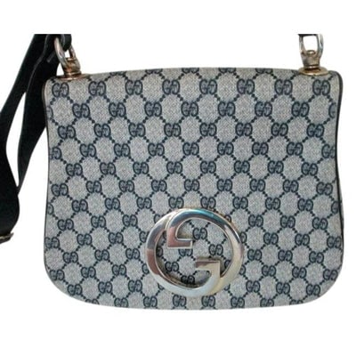 Mod, RARE, navy Guccissima print coated canvas/leather, Gucci Blondie, shoulder bag with large, gold (1 of 4)