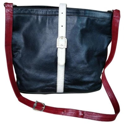 Fendi Dark Navy Red And White Leather Bucket Bag W Buckle Print: For sale is an AMAZING, Fendi, buttery soft, dark navy blue leather, large, bucket shaped, satchel style, shoulder bag with a red leather strap and accents, a white leather faux buckle closure,