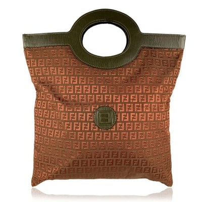 Fendi Zucchino Print Canvasleather Top Handle Porthole Burgundy And Olive Green Leather Coated Canva: ONE OF A KIND FENDII!For sale is a vintage, Fendi, RARE, burgundy Zucchino print canvas and textured olive green leather XL top handle, runaway or porthole style tote or fold-able clutch with two leat