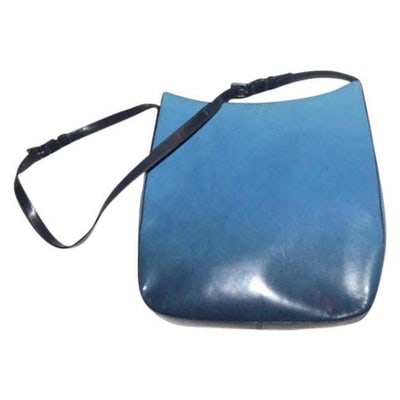 Prada Blue Ombre Leather Crossbody Hobo: For sale is an authentic, Prada, patent leather in a gradation of shades of blue, single, multi-length strap, retro large size, gorgeous, open top tote/cross body! This is an unusual, great looking, c