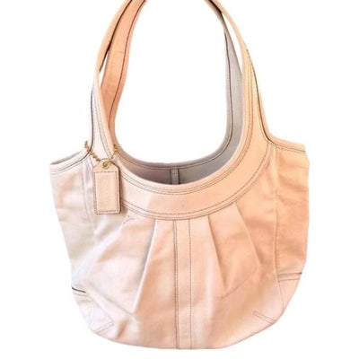 Coach Ivory/ Tattersall Ergo Leather Tote w/ a Pleated Top & Plaid Lining: *For sale is a Coach ivory or tattersall leather, Ergo tote bag with two wider handles, a pleated top, a Coach leather fob, and a silky plaid lining! This is a wonderful everyday tote from Coach that 