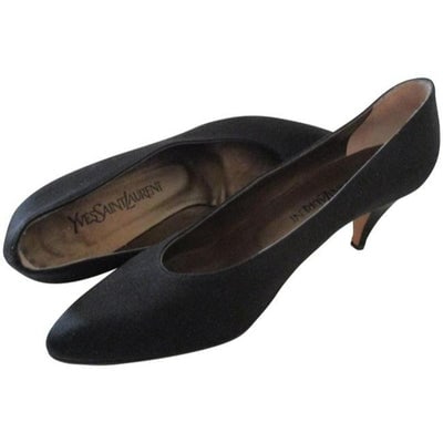 Saint Laurent Black Satin Round Pointed Toe Heels Pumps Size Us (1 of 4)