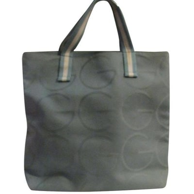 Gucci Bag Vintage Purses Teal Leather And Gg Leather Tote: For sale is a rare, NWoT, Gucci, Sherry line, teal colored extra- large Guccissima print canvas and leather, XL tote bag with an open top, blue and white, Sherry striped handles, and lots of interior