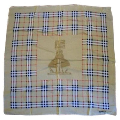 Burberry Nova Check Plaid W Figures Haymarket Print Silk Scarf: For sale is a Burberry Haymarket Nova Check print, 34" square/48" diagonal, 100 % silk scarf in red, white, tan, and black with rolled edges! This scarf by Burberry in one of their signature prints cr