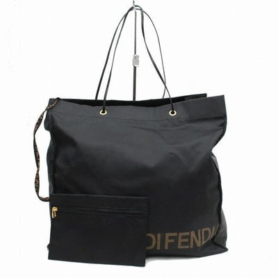 Fendi Bag Xl And Wallet Set Black Canvas With In Brown Around Bottom Leather Tote: For sale is a Fendi, XL black canvas tote bag with an attached wallet, two handles, fold over, collapsible, tote bag or hand held satchel style purse! This high end purse is a perfect piece that is