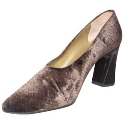 Yves Saint Laurent Vintage Mod Dark Brown Velvet over leather, size 8M, almond toe, 3.5" chunky (1 of 4)