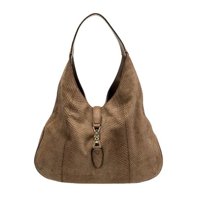 Gucci Jackie golden python hobo w gold hardware: For sale is a Gucci Jackie brown python hobo w gold-tone hardware, a single shoulder strap, suede lining, push-lock & pull-through piston closures at front & it includes a box & interior