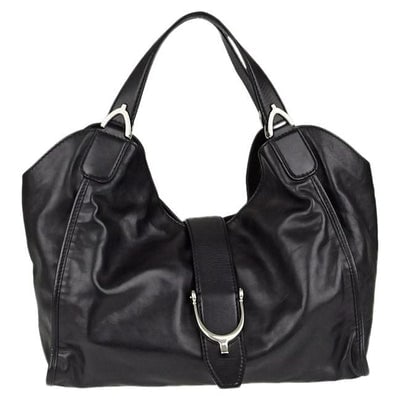 Gucci Stirrup Hobo Xl Top Handle Style Satcheltote Black Leather With Chrome Satchel: * STRAIGHT FROM SICILY!!! ? * For sale is a GUCCI, 'Stirrup', RARE, black leather, top handle, hobo style, satchel or tote with two leather handles attached with chrome stirrup shaped accents, a roomy