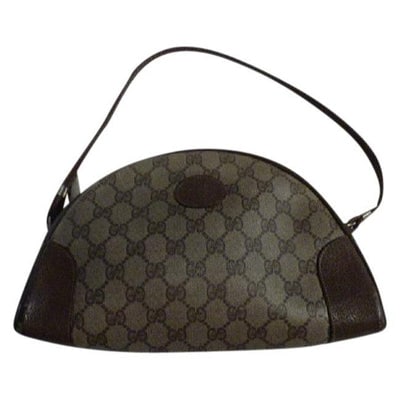 Gucci Brown Guccissima Print Coated Canvas & Brown Leather Domed Bag: For sale is a vintage, RARE, Gucci, large G logo print brown coated canvas with brown leather, top zip, hobo style, crescent shaped, shoulder bag with gold hardware and a shorter strap! It is a