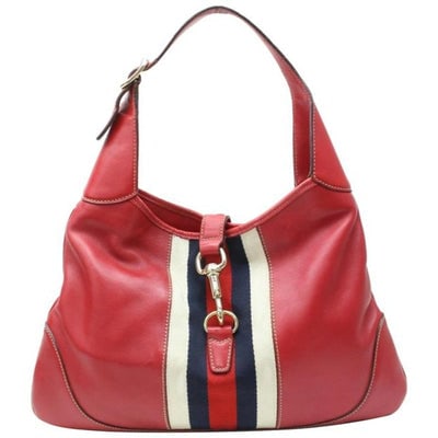 Gucci Shoulder Jackie Xl Style Red Leather Hobo Bag: For sale is a Gucci, small to medium size, Jackie- O bag, red leather with a red/white/blue center stripe, triangular shape, & gold hook closure! It is a the classic mod style from in a limited
