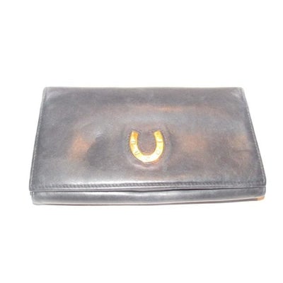 Gucci Navy Blue Leather With Gucci Logo Gold Horseshoe Vintage Continental Accent Wallet (1 of 4)
