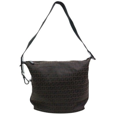 Fendi Shoulder Cross Body Blackbrown Zucchino Print Canvas And Leather Hobo Bag: For sale is an AMAZING, Fendi, black Zucchino or small F logo print on brown canvas and black leather, XL hobo style cross body or shoulder bag with a long, wide leather strap, zip top closure, chrome