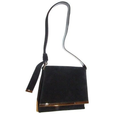 Gucci Vintage Black Suede Shoulder Bag: For sale is a vintage, RARE, Avant Garde/Minimalist, NWT, Gucci, Tom Ford era, black suede & black leather, shoulder bag with long envelope flap, snap closure, and gold accents! This is an unusual