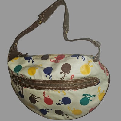 Fendi RARE multicolored print & brown leather Karligraphy hobo: For sale is a Fendi RARE multicolored print & brown leather Karligraphy hobo style shoulder bag, a stunning example of 1980's retro design.This iconic piece features a striking multicolored print 