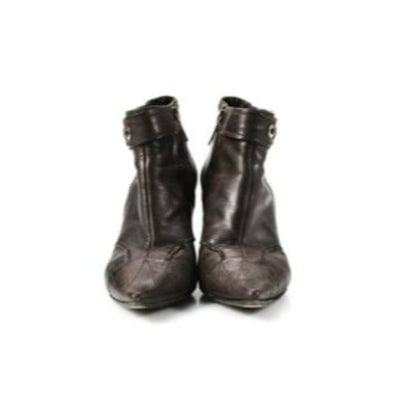 Dior Chocolate Brown Leather Ankle Boots with Chrome Grommet, Ankle Straps, and 3" Heels (1 of 4)
