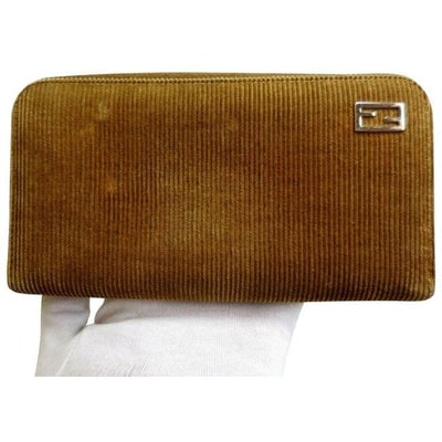 Fendi Camel Colored Corduroy And Brown Leather With Chrome Hardware Xl Around Continental Wallet (1 of 4)