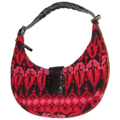 Fendi Style Shoulder Purses Red Pink And Black Knit Design Wool And Black Leather Hobo Bag: ONE OF A KIND!! For sale is an amazing, limited edition, Fendi, red, pink, and black geometric design wool and black leather, zip top, hobo style, shoulder purse with chrome hardware and a leather str