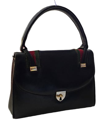 Gucci black leather Lady Lock Kelly bag with red & green Kelly stripe accents!: For sale is an iconic Gucci black leather Lady Lock Kelly bag with red & green Kelly stripe accents and chrome hardware!Elevate your style with the Gucci Lady Lock Kelly bag, crafted from luxurious bl