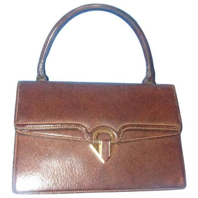 Gucci Brown Boar Skin Leather Satchel With Contrast Stitching And Gold Accents: * For sale is a vintage, fabulous, GUCCI, 1960's, brown boar skin leather hard, lunchbox style, top handle purse with contrast stitching and gold accents, two separate compartments, multiple pockets, 