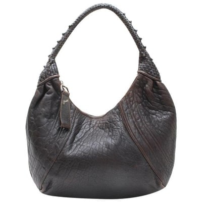 SALE! Fendi Spy Style Purses Supple Brown Leather With Woven Leather Details Hobo Bag: For sale is a Fendi 'Spy Bag' style, supple brown leather, extra large, satchel style hobo shoulder purse with a thick, woven leather shoulder strap, a zip top closure, a large leather 'Fendi' zipper 