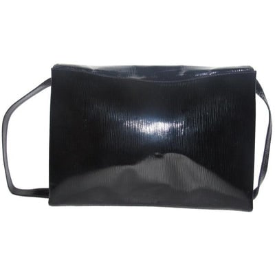 Fendi Early Two Way Clutch Style Purses Black Lacquered Or Patent Leather With A Linear Design Shoul (1 of 4)
