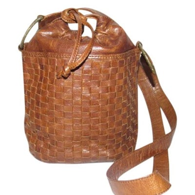 Fendi Chestnut Leather Intrecciato/Woven Crossbody Bucket Bag: One of a kind Fendi style! For sale is a vintage, Fendi, unique, chestnut brown, intrecciato and smooth leather with a woven body and smooth, drawstring top, strap, and bottom, cross body, bucket