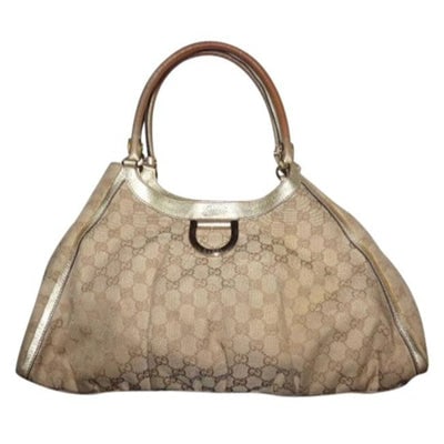 Gucci Abbey Guccissima Print D Ring Brown Leather Shoulder Bag: For sale is a GUCCI Abbey D Ring, brown, large G logo print canvas and gold leather, two strap, XL size, satchel style purse with gold hardware! It is a classic style that would be great used as your 
