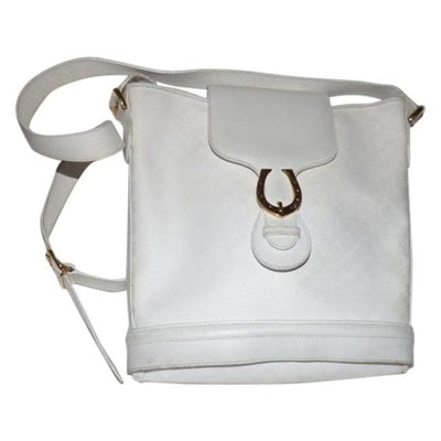 Gucci White Micro Logo Print Leather Horseshoe Bucket Bag: For sale is a RARE, Gucci, white coated canvas with the micro Guccissima print and white leather, satchel style bucket bag with large, gold equestrian accent at snap, a gold GUCCI engraved horseshoe, 