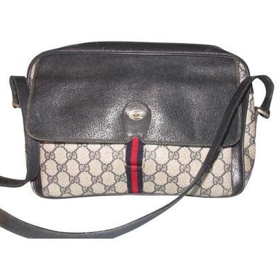 Gucci Early Accessory Collection School Bag Navy Blue Large G Logo Print Coated Canvas And Navy Blue: For sale is an amazing, Gucci, 'School Bag' style, navy blue, large G logo print coated canvas and navy leather, large, top zip, cross body/shoulder bag, with leather flap front, two front pockets, an