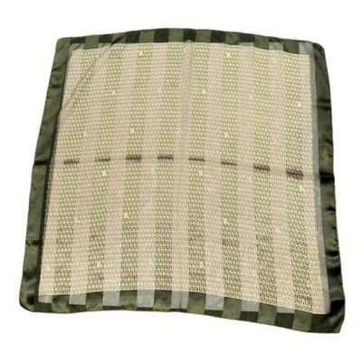 Fendi Green Olive Zucchino Logo Print Scarf: For sale is a unique, Fendi, olive green Zucchino logo print on an ivory background, 36" square, 100% silk brocade scarf with the Zucchino print in a linear, geometric design throughout the brocade fa