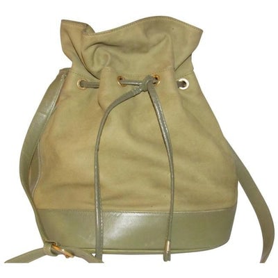 Gucci Vintage Pursesdesigner Purses Aloe Green Suede And Leather With Gold Accents Satchel: * For sale is a RARE, vintage, Gucci, aloe green suede and leather, XL, drawstring top, bucket shaped satchel style shoulder bag with a footed bottom and gold accents! It is a perfect, everyday purse 