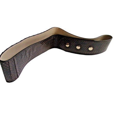 Chic Diane Von Furstenberg Dark Brown Snakeskin Pattern Snap Cumberband Belt: Chic Diane Von Furstenberg Dark Brown Snakeskin Pattern Snap Cumberband Belt . L/34. Fabulous softly lined 39" long belt. 3-1/2" wide center tapers to 2" at rounded ends. 3 silver hardware available s